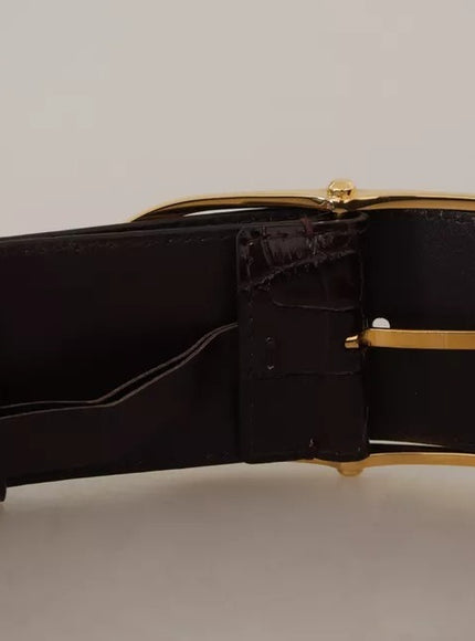 Dolce & Gabbana Brown Crocodile Pattern Leather Gold Oval Buckle Belt