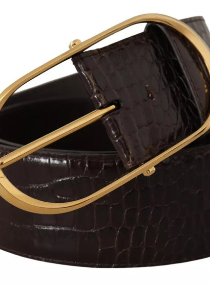 Dolce & Gabbana Brown Crocodile Pattern Leather Gold Oval Buckle Belt