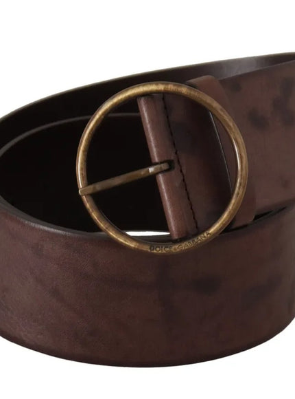 Dolce & Gabbana Dark Brown Wide Calf Leather Logo Round Buckle Belt