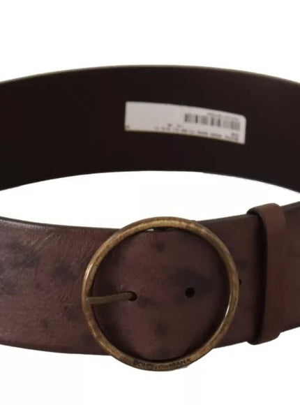 Dolce & Gabbana Dark Brown Wide Calf Leather Logo Round Buckle Belt