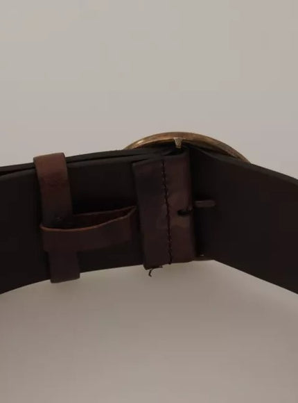 Dolce & Gabbana Dark Brown Wide Calf Leather Logo Round Buckle Belt