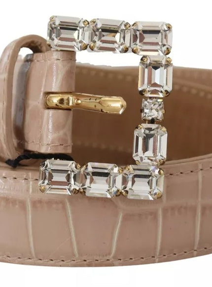 Dolce & Gabbana Beige Leather Crystal Buckle Women Belt