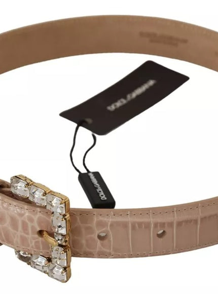 Dolce & Gabbana Beige Leather Crystal Buckle Women Belt