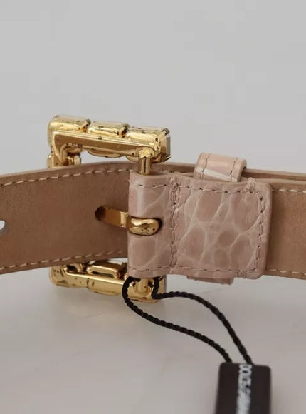 Dolce & Gabbana Beige Leather Crystal Buckle Women Belt