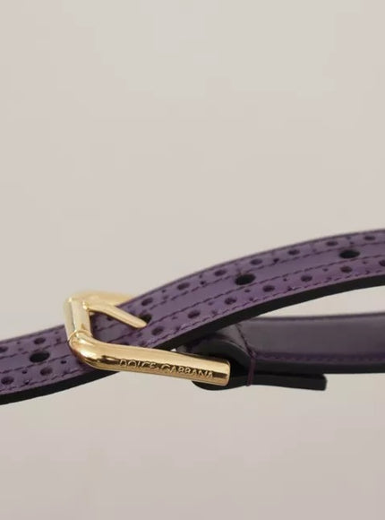 Dolce & Gabbana Purple Leather Gold Logo Engraved Metal Buckle Belt