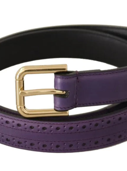 Dolce & Gabbana Purple Leather Gold Logo Engraved Metal Buckle Belt