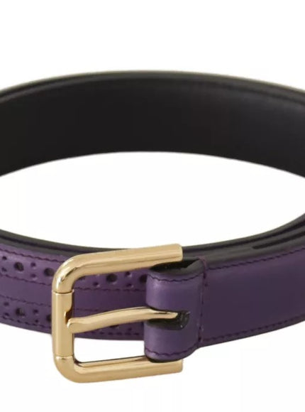 Dolce & Gabbana Purple Leather Gold Logo Engraved Metal Buckle Belt