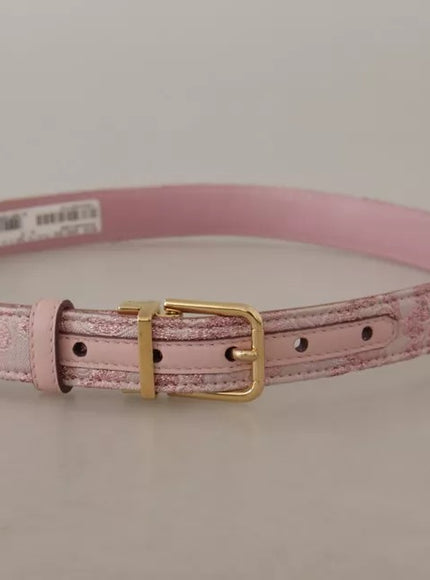 Dolce & Gabbana Pink Jaquard Embroidered Gold Tone Metal Buckle Belt