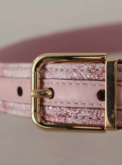 Dolce & Gabbana Pink Jaquard Embroidered Gold Tone Metal Buckle Belt