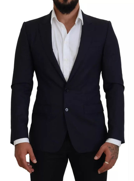 Dolce & Gabbana Blue Wool Slim Fit Formal Coat Men Blazer