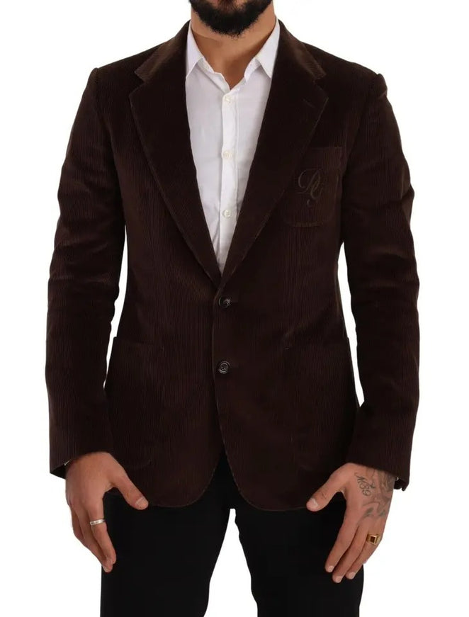 Dolce & Gabbana Brown Corduroy DG Logo Blazer