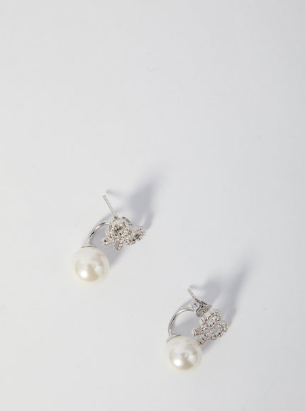 Self Portrait Crystal Bow Pearl Earrings