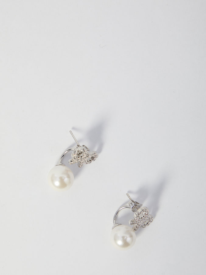 Self Portrait Crystal Bow Pearl Earrings