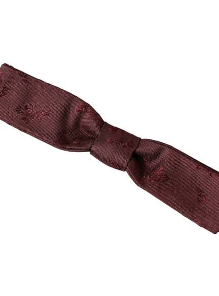 Dolce & Gabbana Maroon Floral Silk Adjustable Neck Men Bow Tie