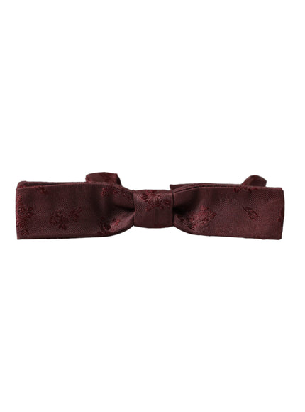 Dolce & Gabbana Maroon Floral Silk Adjustable Neck Men Bow Tie