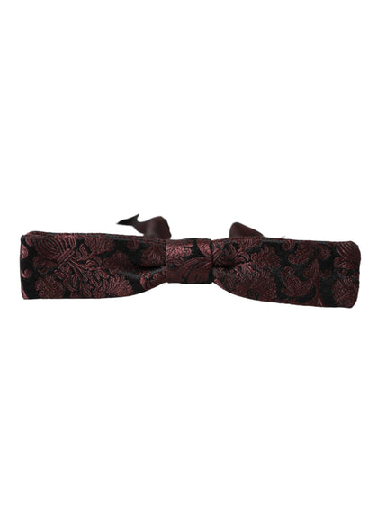 Dolce & Gabbana Maroon Floral Silk Adjustable Neck Men Bow Tie