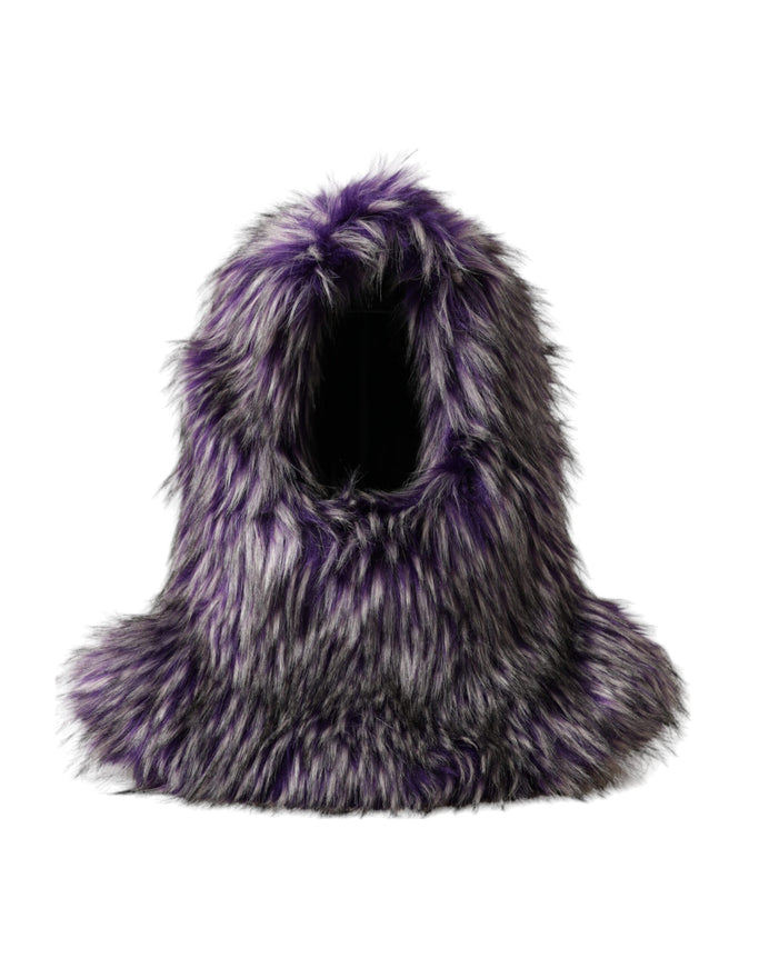 Dolce & Gabbana purple faux fur head wrap hat front view