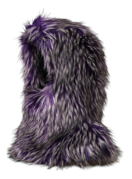 Side view of Dolce & Gabbana purple faux fur head wrap hat