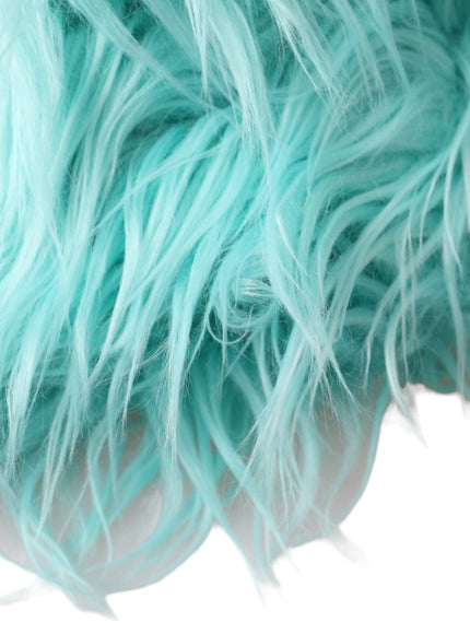 Close-up of mint green acrylic fur texture on hat