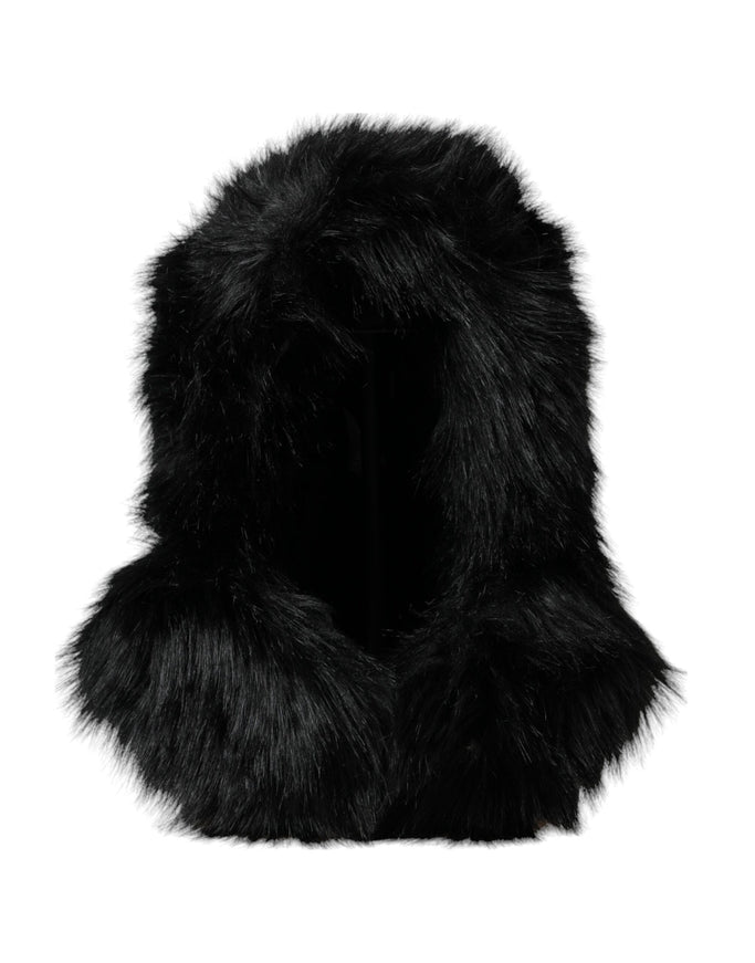 Dolce & Gabbana black faux fur head wrap hat front view