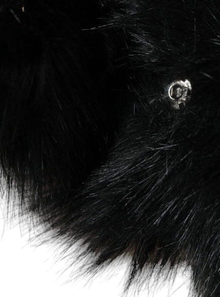 Close-up of Dolce & Gabbana black faux fur hat detail