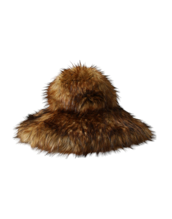 Dolce & Gabbana brown faux fur bucket hat front view