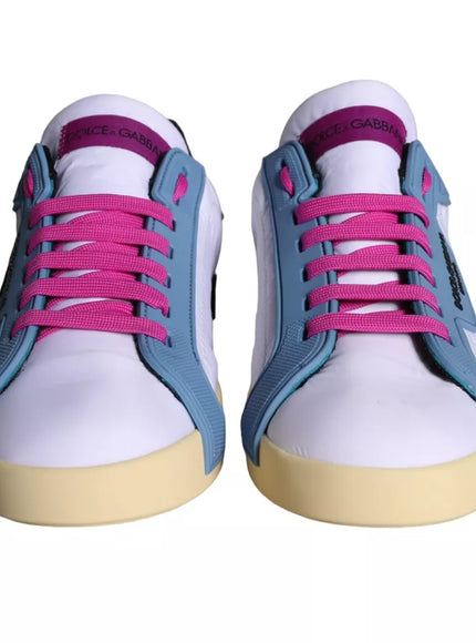 Front view of Dolce & Gabbana sneakers with pink laces