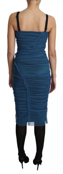 Dolce & Gabbana blue draped tulle midi dress back view