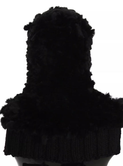 Dolce & Gabbana black fur cashmere hooded scarf back view