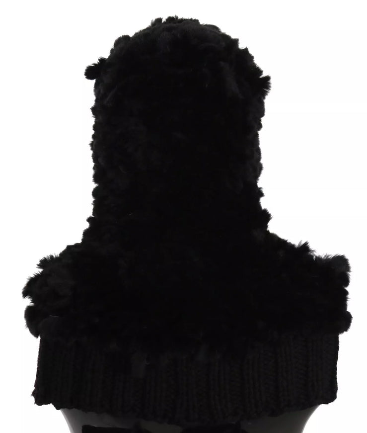 Dolce & Gabbana black fur cashmere hooded scarf back view