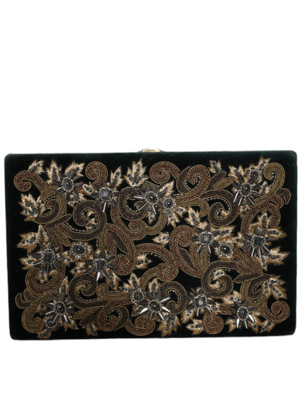 Dolce & Gabbana Black Velvet Gold Frame Clutch Evening Party Purse Bag