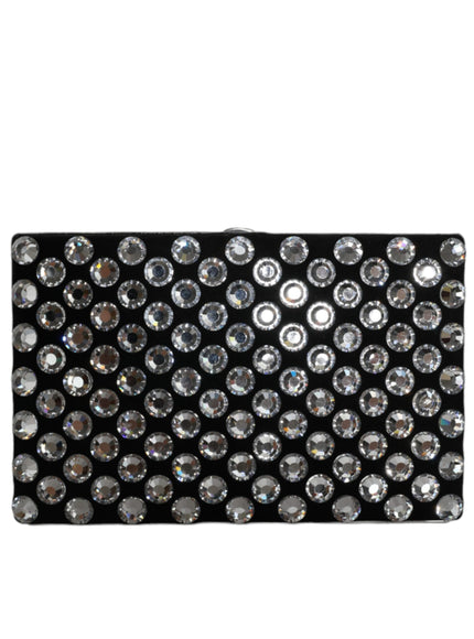 Dolce & Gabbana Black Velvet Crystal Clutch Evening Party Purse Bag