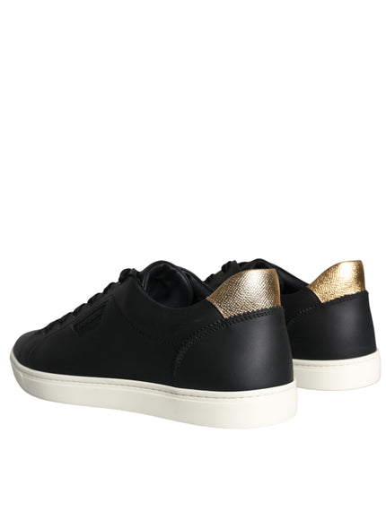 Dolce & Gabbana Black Leather Portofino Low Top Sneakers Shoes