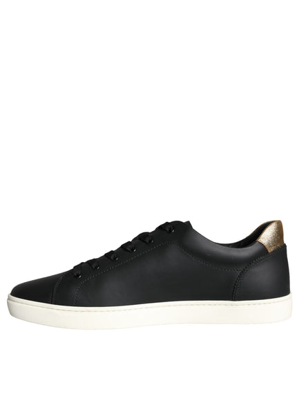 Dolce & Gabbana Black Leather Portofino Low Top Sneakers Shoes