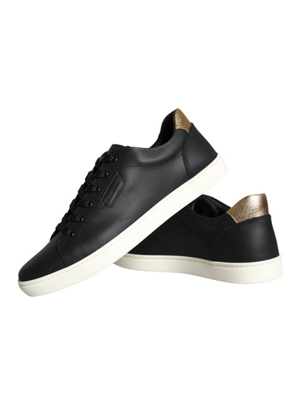 Dolce & Gabbana Black Leather Portofino Low Top Sneakers Shoes