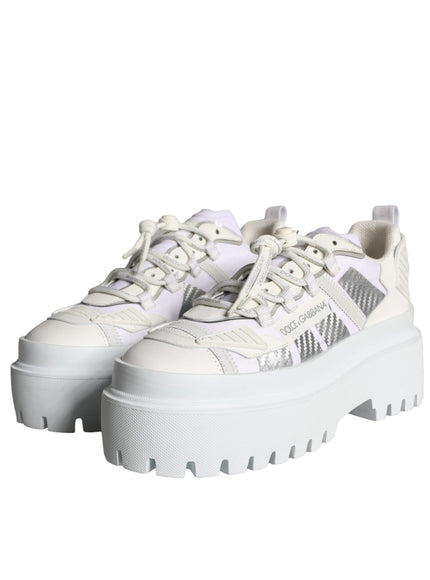 Dolce & Gabbana White Silver Chunky Platform Sneakers Shoes