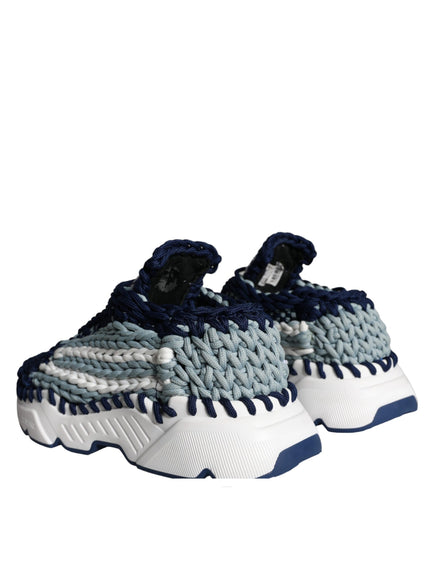 Dolce & Gabbana Blue White Daymaster Crochet Low Top Sneakers Shoes