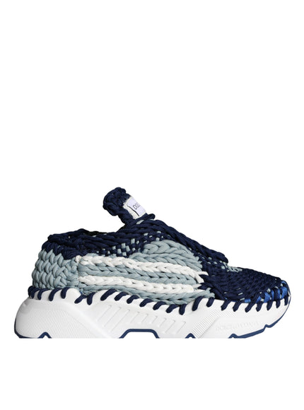 Dolce & Gabbana Blue White Daymaster Crochet Low Top Sneakers Shoes