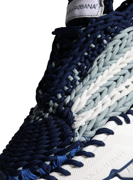 Dolce & Gabbana Blue White Daymaster Crochet Low Top Sneakers Shoes