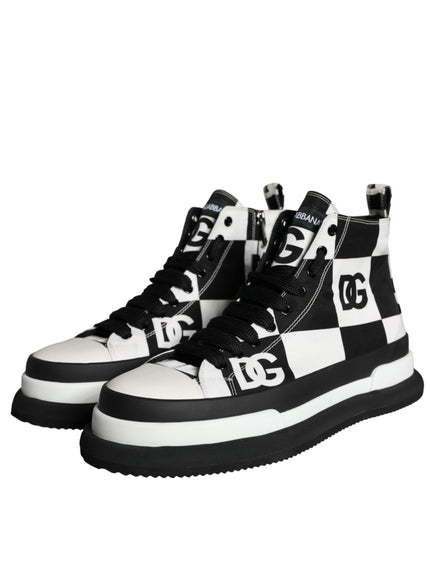 Dolce & Gabbana Black White Checkered High Top Sneakers Shoes