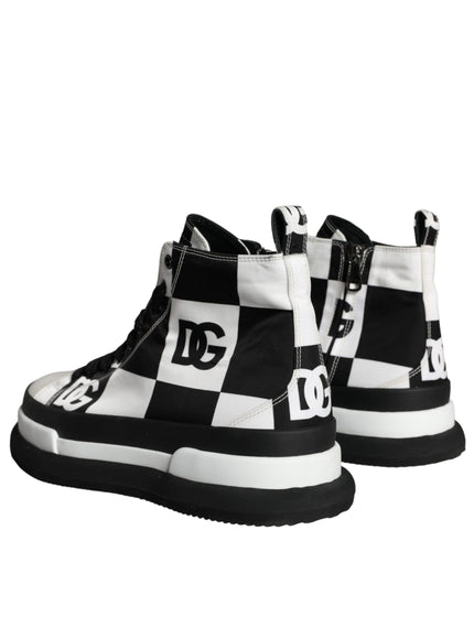 Dolce & Gabbana Black White Checkered High Top Sneakers Shoes