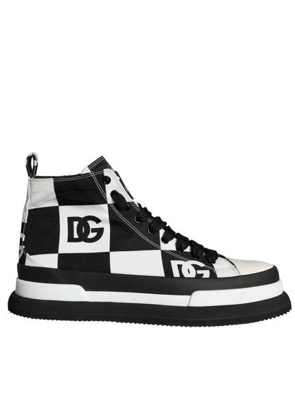 Dolce & Gabbana Black White Checkered High Top Sneakers Shoes