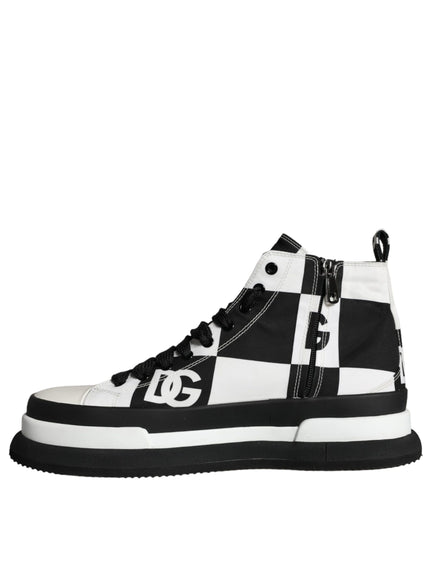 Dolce & Gabbana Black White Checkered High Top Sneakers Shoes