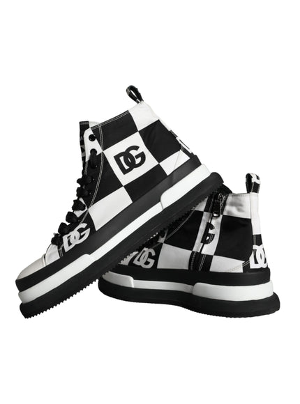 Dolce & Gabbana Black White Checkered High Top Sneakers Shoes