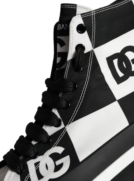 Dolce & Gabbana Black White Checkered High Top Sneakers Shoes