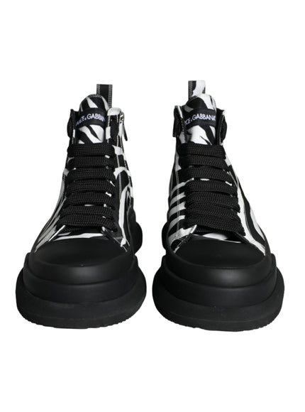 Dolce & Gabbana Black White Zebra High Top Men Sneaker Shoes