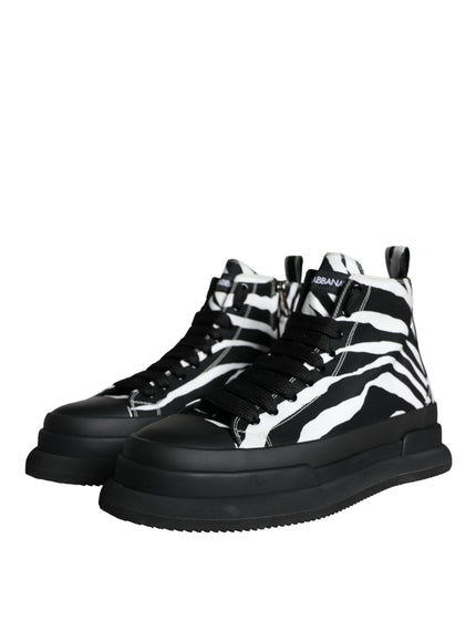 Dolce & Gabbana Black White Zebra High Top Men Sneaker Shoes