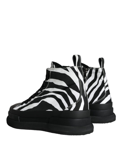 Dolce & Gabbana Black White Zebra High Top Men Sneaker Shoes