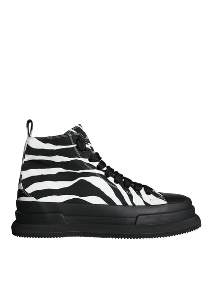 Dolce & Gabbana Black White Zebra High Top Men Sneaker Shoes