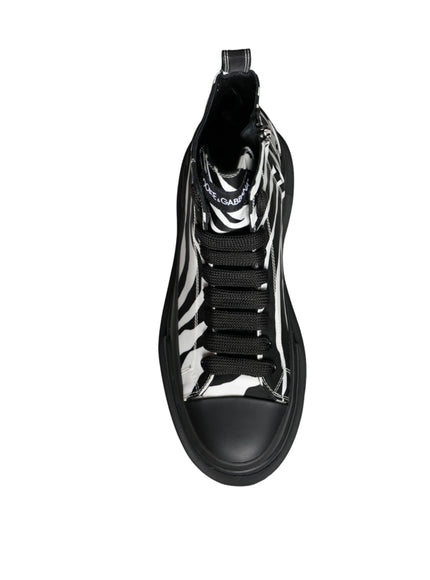 Dolce & Gabbana Black White Zebra High Top Men Sneaker Shoes